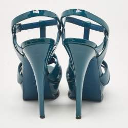 Yves Saint Laurent Teal Patent Leather Tribute Sandals Size 37.5