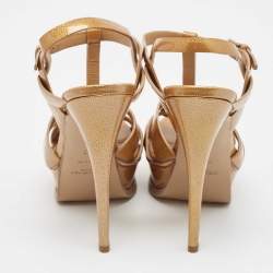 Pre Owned Yves Saint Laurent Gold Patent Leather Tribute Sandals Size 37
