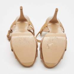 Pre Owned Yves Saint Laurent Gold Patent Leather Tribute Sandals Size 37