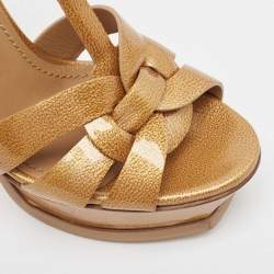 Pre Owned Yves Saint Laurent Gold Patent Leather Tribute Sandals Size 37