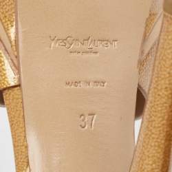 Pre Owned Yves Saint Laurent Gold Patent Leather Tribute Sandals Size 37