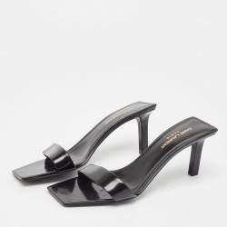 Pre Owned Saint Laurent Black Leather Slide Sandals Size 38
