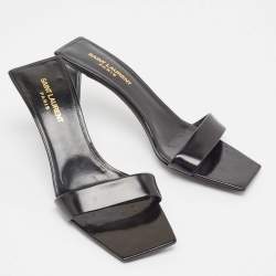 Pre Owned Saint Laurent Black Leather Slide Sandals Size 38