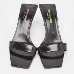 Pre Owned Saint Laurent Black Leather Slide Sandals Size 38