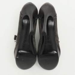 Yves Saint Laurent Grey Brogue Leather and Suede Janis Booties Size 37.5