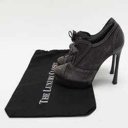 Yves Saint Laurent Grey Brogue Leather and Suede Janis Booties Size 37.5