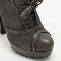 Yves Saint Laurent Grey Brogue Leather and Suede Janis Booties Size 37.5