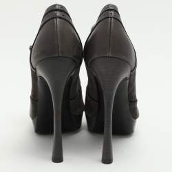 Yves Saint Laurent Grey Brogue Leather and Suede Janis Booties Size 37.5