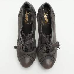 Yves Saint Laurent Grey Brogue Leather and Suede Janis Booties Size 37.5