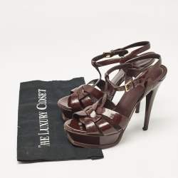 Yves Saint Laurent Dark Burgundy Patent Leather Tribute Sandals Size 37.5