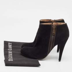 Yves Saint Laurent Black Suede Zip Up Ankle Length Boots Size 39