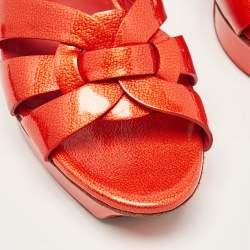 Pre Owned Yves Saint Laurent Orange Patent Leather Tribute Sandals Size 39