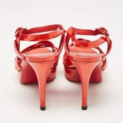 Pre Owned Yves Saint Laurent Orange Patent Leather Tribute Sandals Size 39