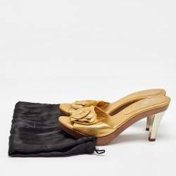 Yves Saint Laurent Metallic Gold Leather Najda Rosette Platform Sandals Size 36