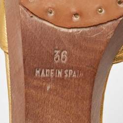 Yves Saint Laurent Metallic Gold Leather Najda Rosette Platform Sandals Size 36