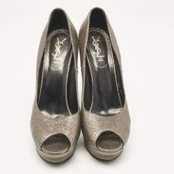 Yves Saint Laurent Grey Textured Leather Palais Peep Toe Pumps Size 41