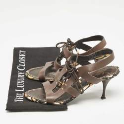 Yves Saint Laurent Brown Leather Lace Up Sandals Size 38.5