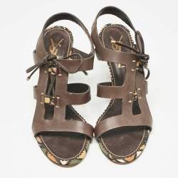 Yves Saint Laurent Brown Leather Lace Up Sandals Size 38.5