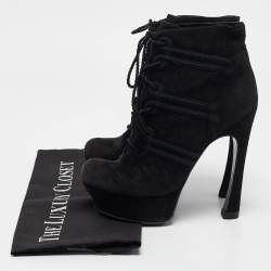 Pre Owned Yves Saint Laurent Black Ankle Length Boots Size 36.5