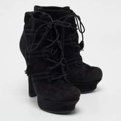 Pre Owned Yves Saint Laurent Black Ankle Length Boots Size 36.5