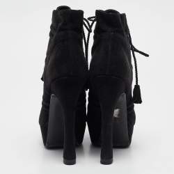 Pre Owned Yves Saint Laurent Black Ankle Length Boots Size 36.5