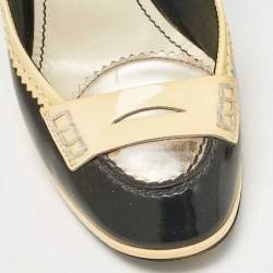 Yves Saint Laurent Black/Yellow Patent Leather Loafer Pumps Size 37
