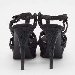 مملوكة مسبقًا Yves Saint Laurent Black Glitter Suede Tribute Platform Sandals Size 36.5