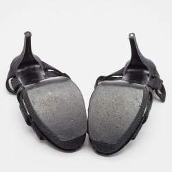 مملوكة مسبقًا Yves Saint Laurent Black Glitter Suede Tribute Platform Sandals Size 36.5