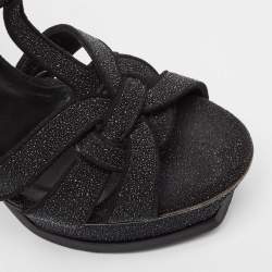مملوكة مسبقًا Yves Saint Laurent Black Glitter Suede Tribute Platform Sandals Size 36.5