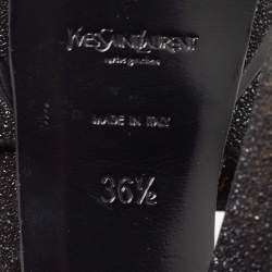 مملوكة مسبقًا Yves Saint Laurent Black Glitter Suede Tribute Platform Sandals Size 36.5