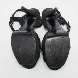 Yves Saint Laurent Black Glitter Suede Tribute Platform Sandals Size 39.5