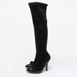 Yves Saint Laurent Black Suede and Patent Leather Knee Length Boots Size 38