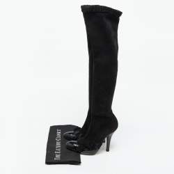 Yves Saint Laurent Black Suede and Patent Leather Knee Length Boots Size 38