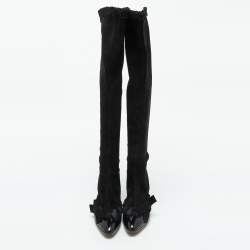 Yves Saint Laurent Black Suede and Patent Leather Knee Length Boots Size 38