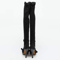 Yves Saint Laurent Black Suede and Patent Leather Knee Length Boots Size 38