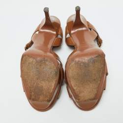 Pre Owned Yves Saint Laurent Brown Patent Leather Tribute Platform Sandals Size 40.5