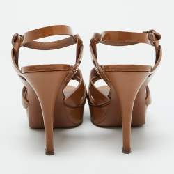Pre Owned Yves Saint Laurent Brown Patent Leather Tribute Platform Sandals Size 40.5