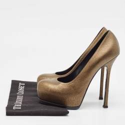 Yves Saint Laurent Gold/Black Textured Leather Tribtoo Pumps Size 38
