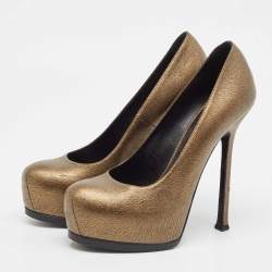 Yves Saint Laurent Gold/Black Textured Leather Tribtoo Pumps Size 38