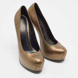 Yves Saint Laurent Gold/Black Textured Leather Tribtoo Pumps Size 38