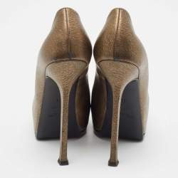 Yves Saint Laurent Gold/Black Textured Leather Tribtoo Pumps Size 38