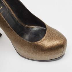 Yves Saint Laurent Gold/Black Textured Leather Tribtoo Pumps Size 38
