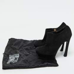 Yves Saint Laurent Black Suede Zip Platform Booties Size 39.5