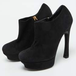 Yves Saint Laurent Black Suede Zip Platform Booties Size 39.5