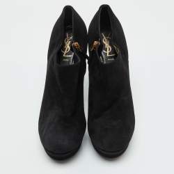 Yves Saint Laurent Black Suede Zip Platform Booties Size 39.5