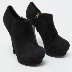 Yves Saint Laurent Black Suede Zip Platform Booties Size 39.5