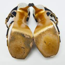 مملوكة مسبقًا Yves Saint Laurent Navy Blue/Gold Suede Tribute Platform Sandals Size 36