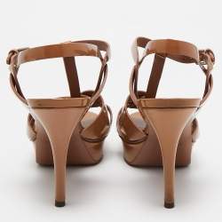 مملوكة مسبقًا Yves Saint Laurent Beige Patent Leather Platform Sandals Size 39.5