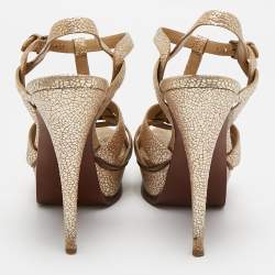 Pre Owned Yves Saint Laurent Gold Texture Leather Platform Sandals Size 39.5