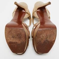 Pre Owned Yves Saint Laurent Gold Texture Leather Platform Sandals Size 39.5